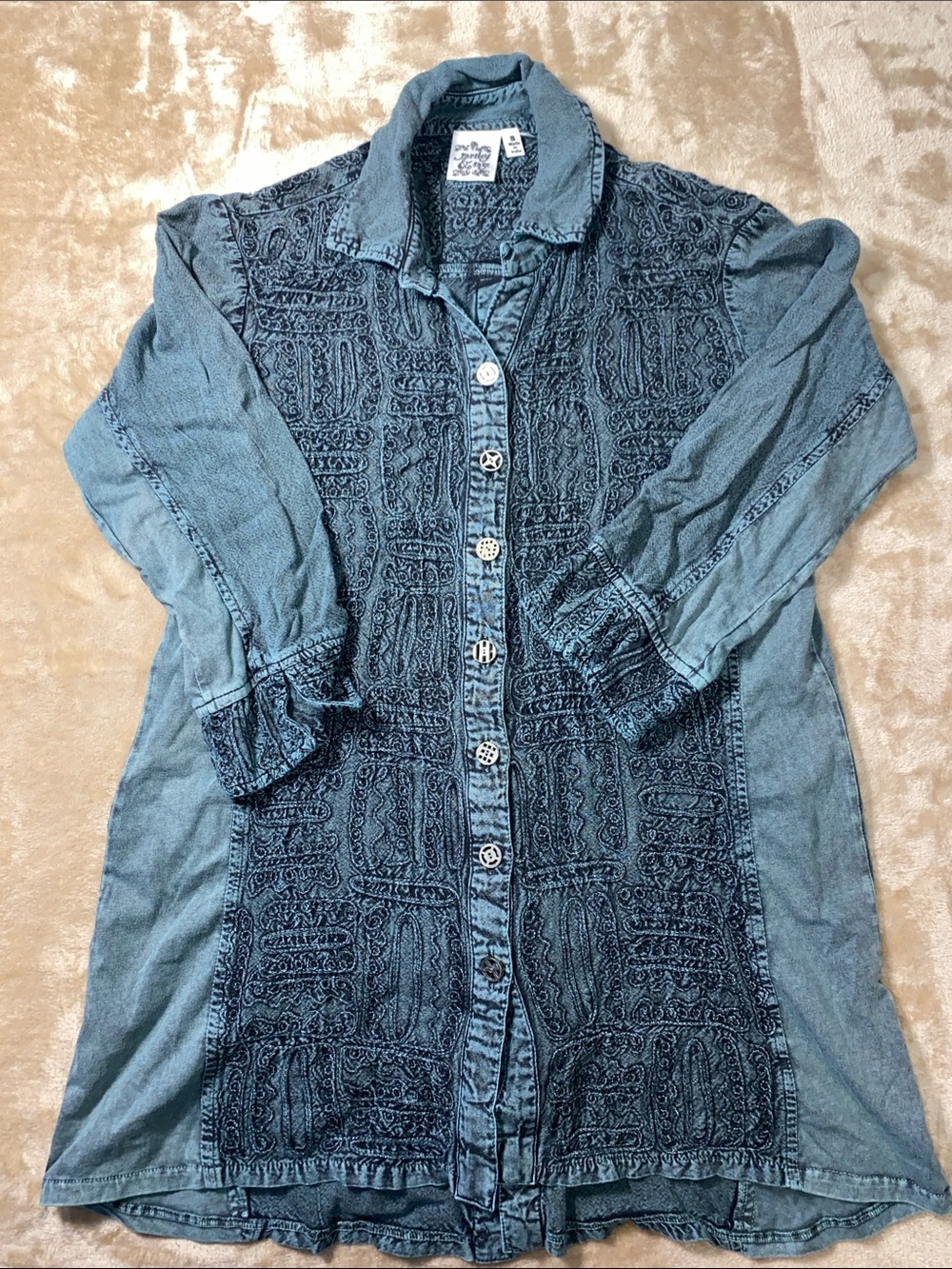 Parsley & Sage Denim-Embroidered Button-Front Tunic